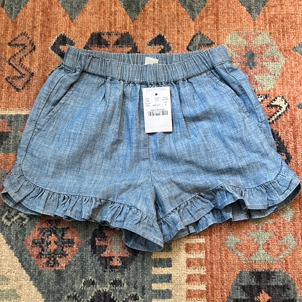 JCrew crewcuts chambray shorts girls size 4, NWT